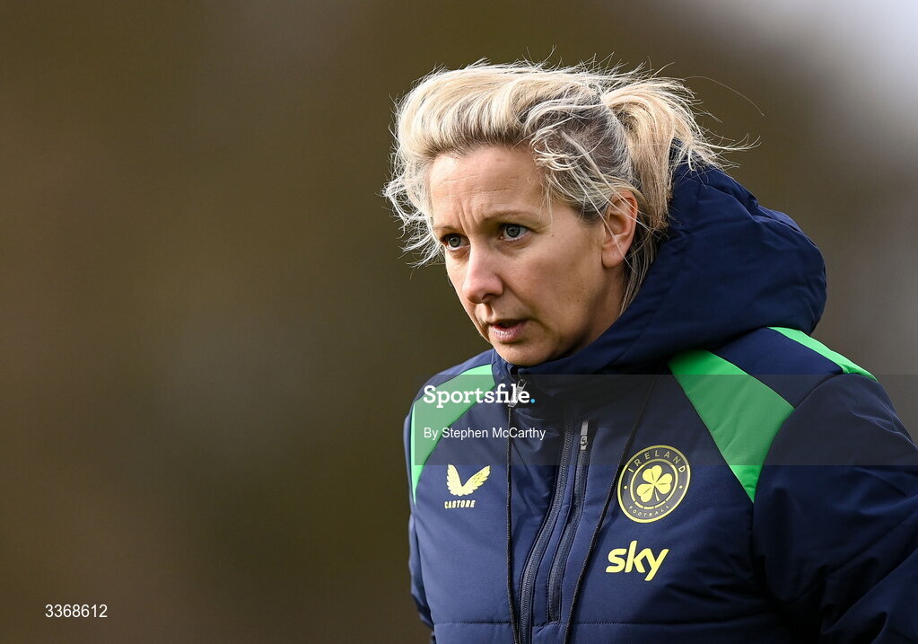 26 February 2026; Head coach Carla Ward during a Republic of Ireland women training session at the FAI National Training Centre in Abbotstown, Dublin. Photo by Stephen McCarthy/Sportsfile