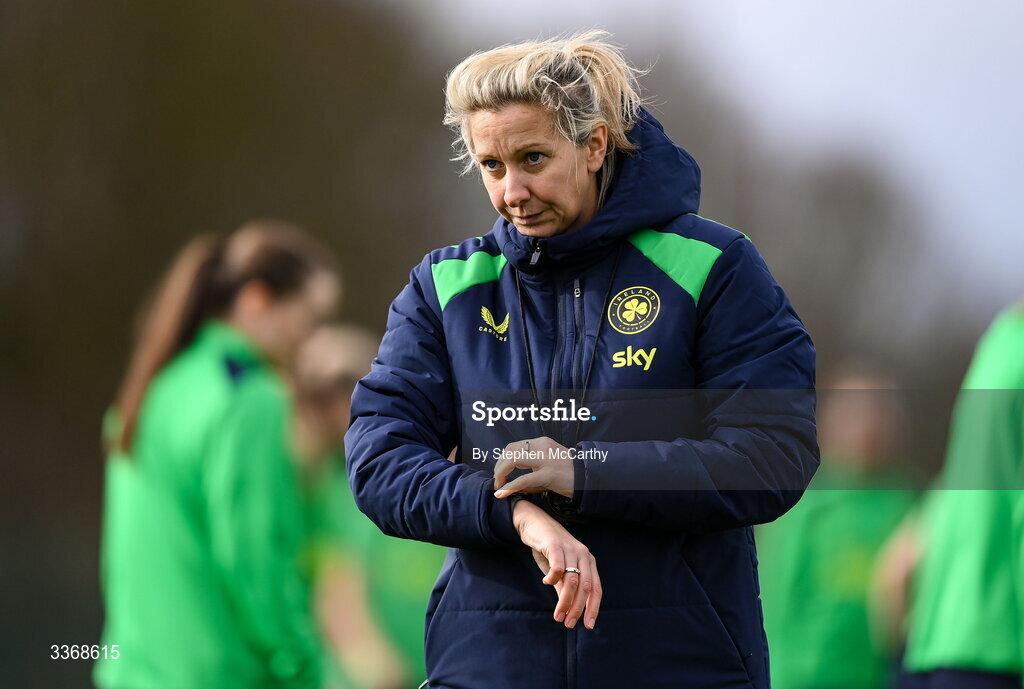 26 February 2026; Head coach Carla Ward during a Republic of Ireland women training session at the FAI National Training Centre in Abbotstown, Dublin. Photo by Stephen McCarthy/Sportsfile