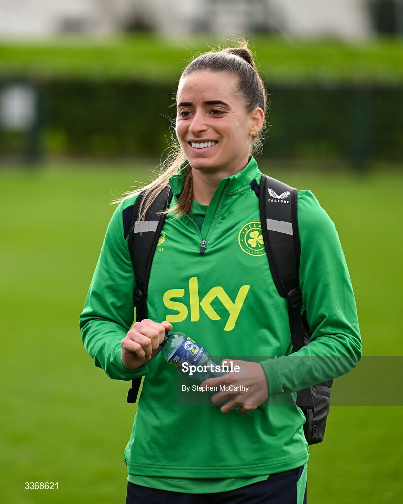 26 February 2026; Chloe Mustaki during a Republic of Ireland women training session at the FAI National Training Centre in Abbotstown, Dublin. Photo by Stephen McCarthy/Sportsfile