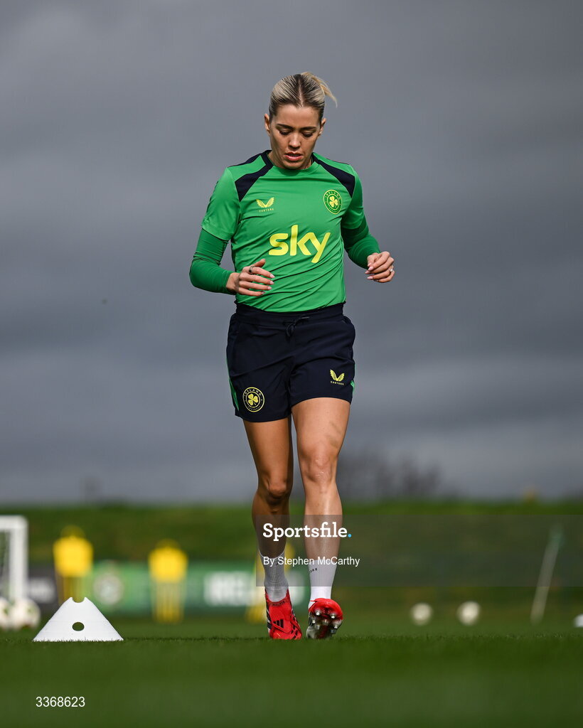 26 February 2026; Denise O’Sullivan during a Republic of Ireland women training session at the FAI National Training Centre in Abbotstown, Dublin. Photo by Stephen McCarthy/Sportsfile