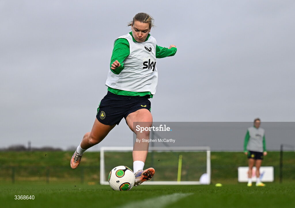 26 February 2026; Saoirse Noonan during a Republic of Ireland women training session at the FAI National Training Centre in Abbotstown, Dublin. Photo by Stephen McCarthy/Sportsfile