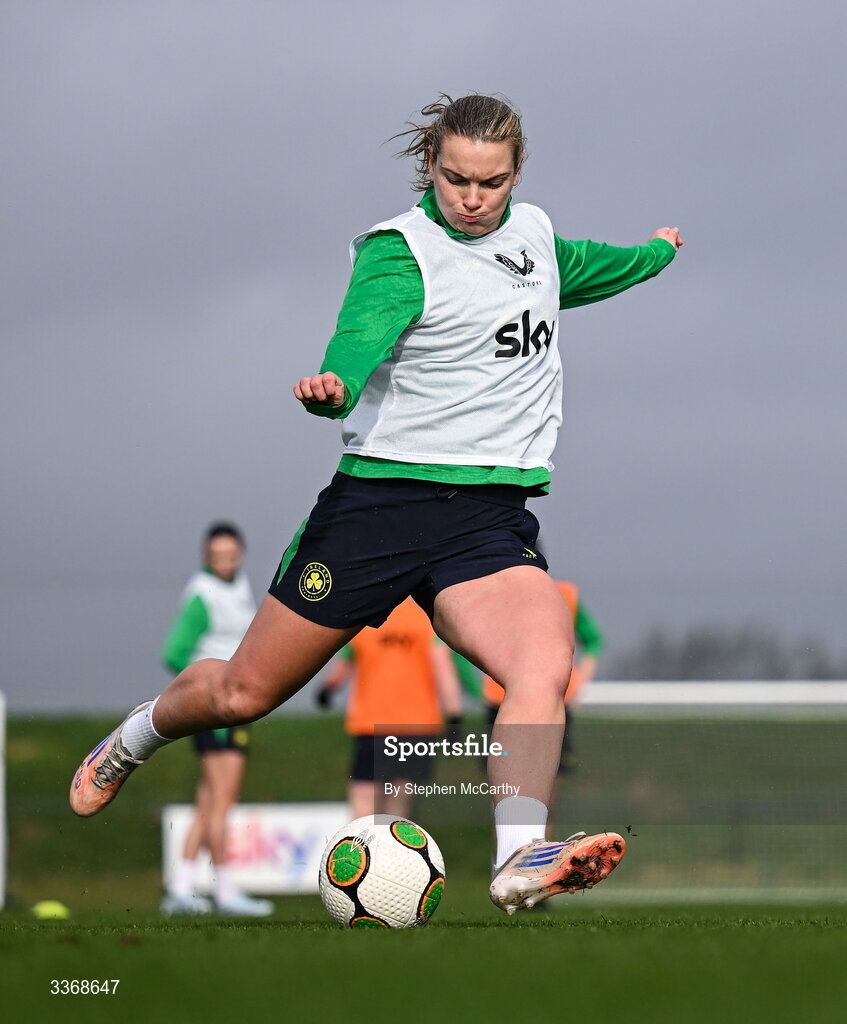 26 February 2026; Saoirse Noonan during a Republic of Ireland women training session at the FAI National Training Centre in Abbotstown, Dublin. Photo by Stephen McCarthy/Sportsfile