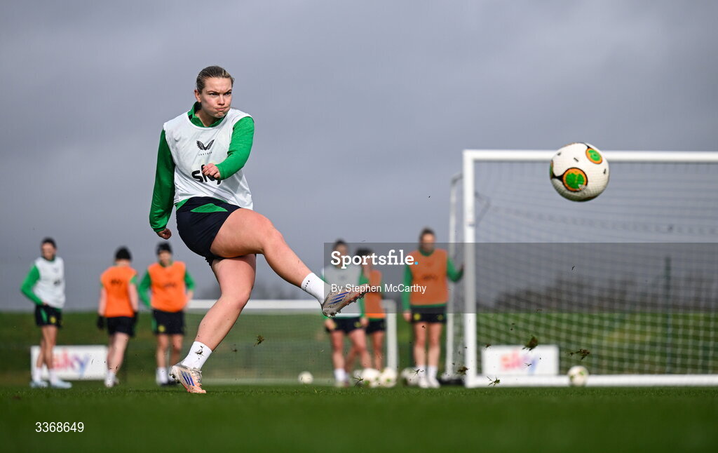 26 February 2026; Saoirse Noonan during a Republic of Ireland women training session at the FAI National Training Centre in Abbotstown, Dublin. Photo by Stephen McCarthy/Sportsfile