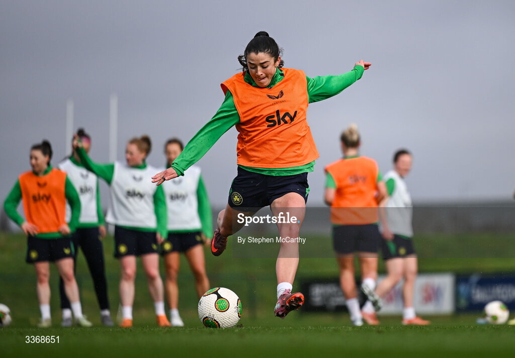 26 February 2026; Marissa Sheva during a Republic of Ireland women training session at the FAI National Training Centre in Abbotstown, Dublin. Photo by Stephen McCarthy/Sportsfile