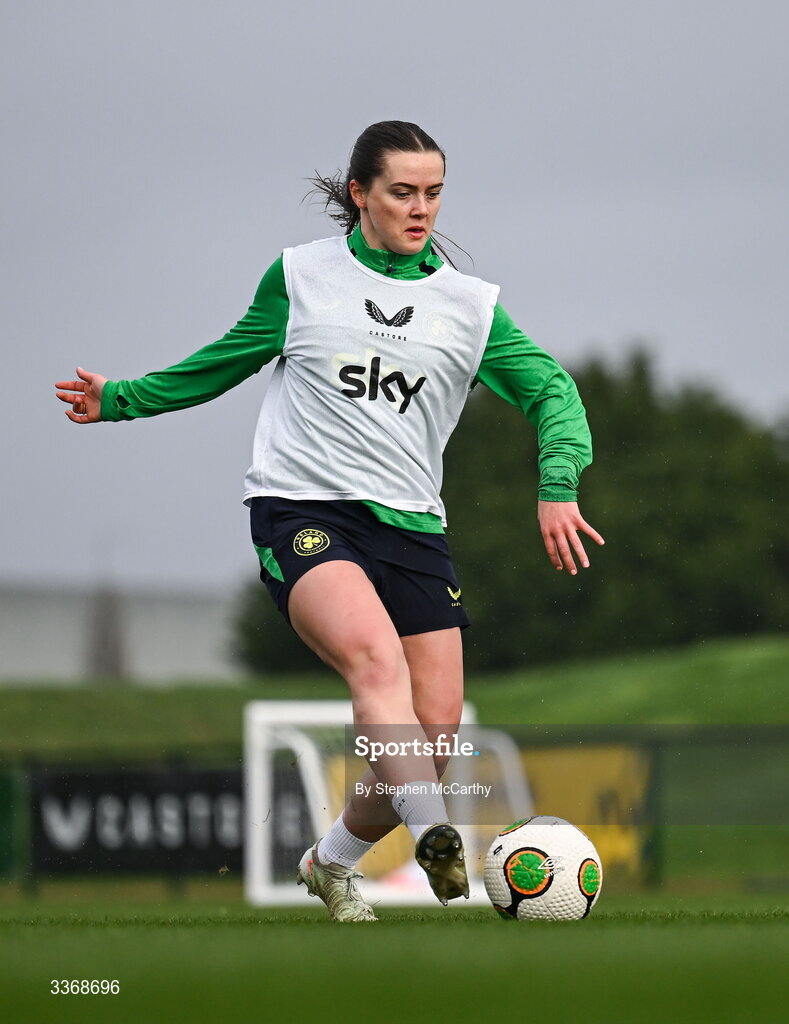 26 February 2026; Tyler Toland during a Republic of Ireland women training session at the FAI National Training Centre in Abbotstown, Dublin. Photo by Stephen McCarthy/Sportsfile