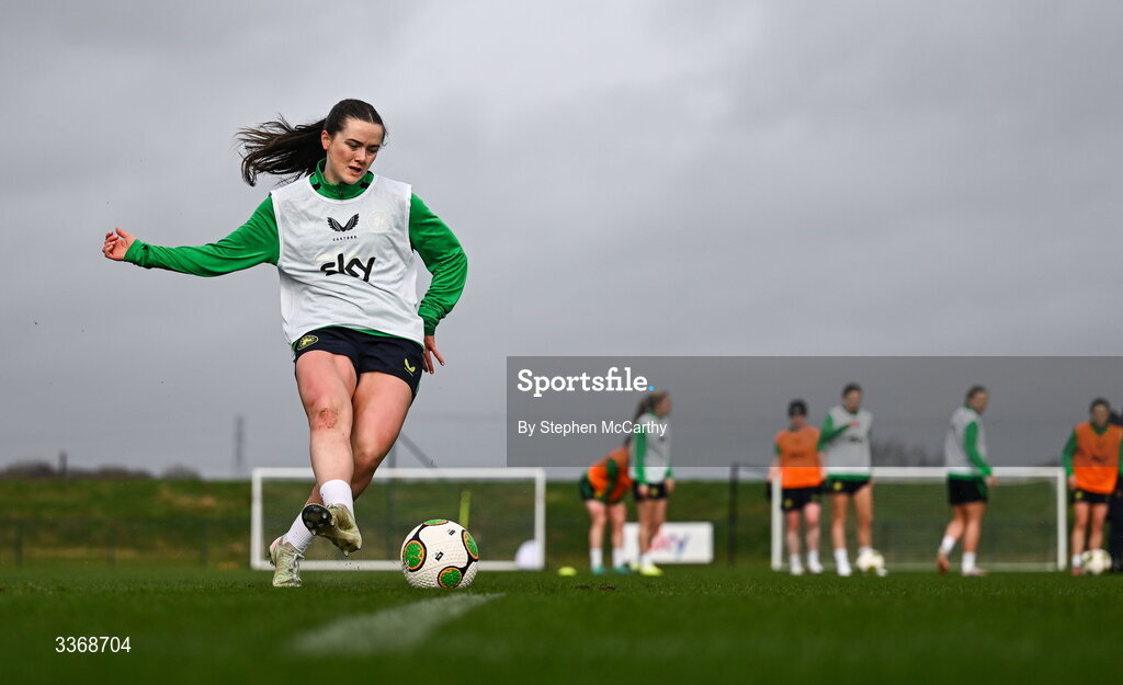 26 February 2026; Tyler Toland during a Republic of Ireland women training session at the FAI National Training Centre in Abbotstown, Dublin. Photo by Stephen McCarthy/Sportsfile