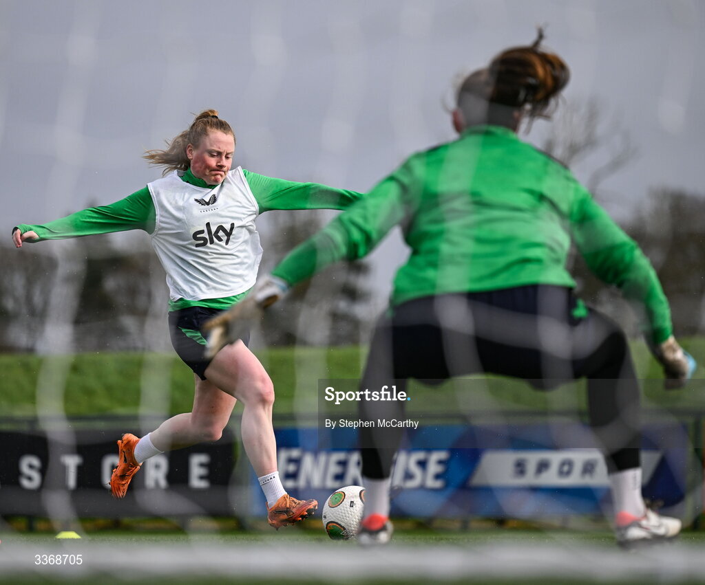 26 February 2026; Amber Barrett during a Republic of Ireland women training session at the FAI National Training Centre in Abbotstown, Dublin. Photo by Stephen McCarthy/Sportsfile