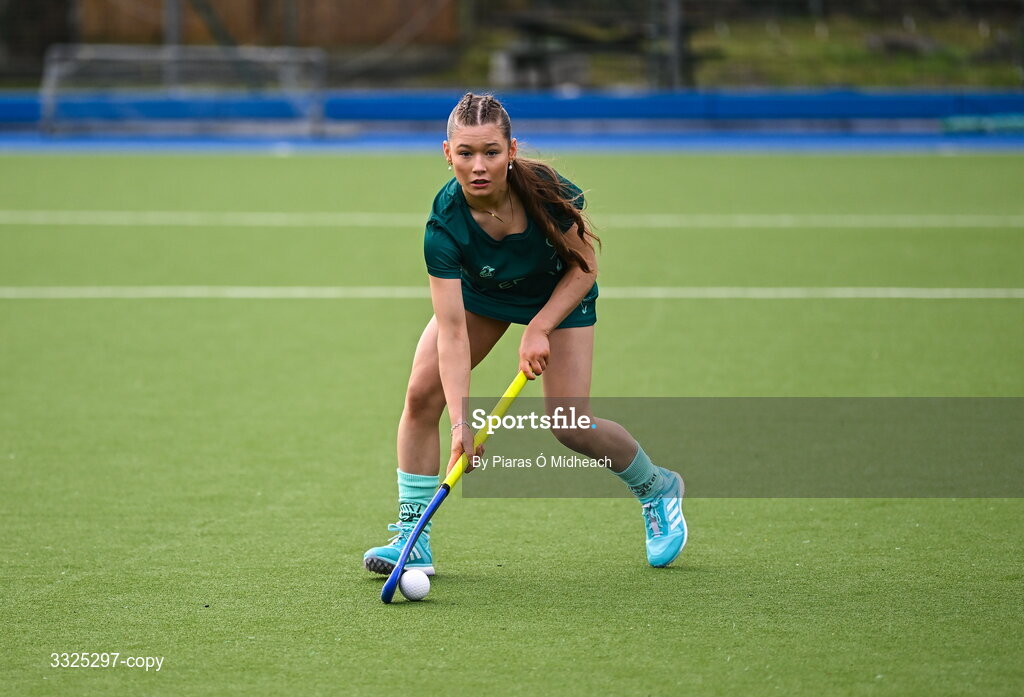 25 February 2026; Laragh Coughlan, Leinster South U16 Girls, in attendance as Leinster Hockey announces renewal of development programme partnership with AerCap at Railway Union Sports Club in Sandymount, Dublin. Photo by Piaras Ó Mídheach/Sportsfile