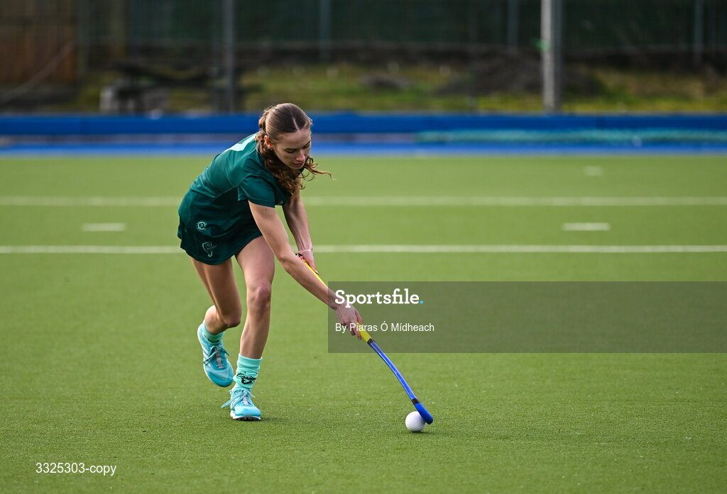 25 February 2026; Róisín Coughlan, Leinster South U18 Girls, in attendance as Leinster Hockey announces renewal of development programme partnership with AerCap at Railway Union Sports Club in Sandymount, Dublin. Photo by Piaras Ó Mídheach/Sportsfile