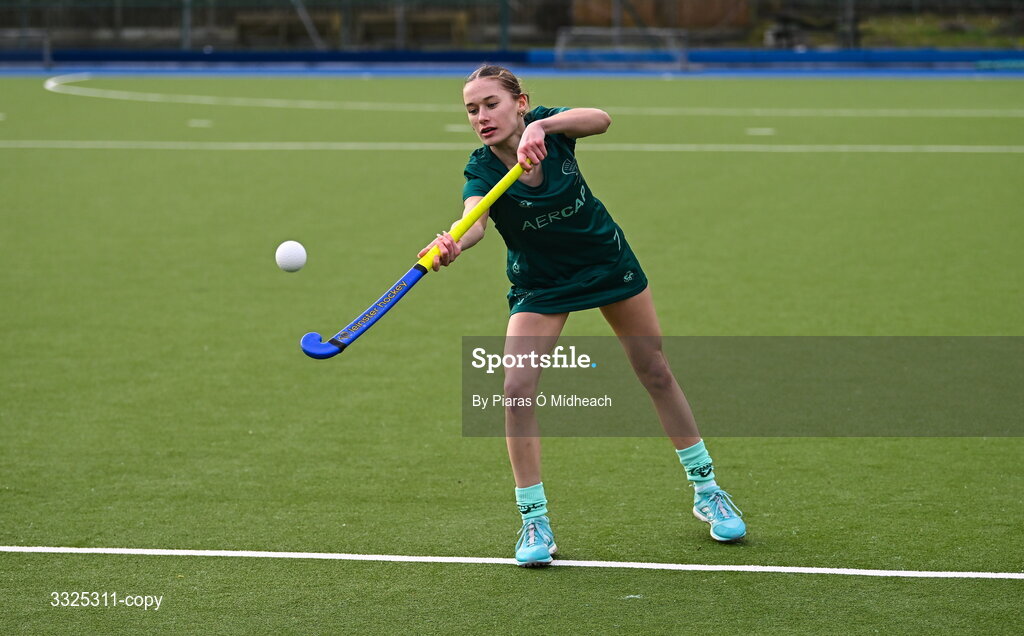 25 February 2026; Róisín Coughlan, Leinster South U18 Girls, in attendance as Leinster Hockey announces renewal of development programme partnership with AerCap at Railway Union Sports Club in Sandymount, Dublin. Photo by Piaras Ó Mídheach/Sportsfile