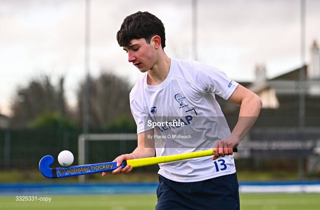 25 February 2026; Calum Bailey, Leinster U16 Boys, in attendance as Leinster Hockey announces renewal of development programme partnership with AerCap at Railway Union Sports Club in Sandymount, Dublin. Photo by Piaras Ó Mídheach/Sportsfile