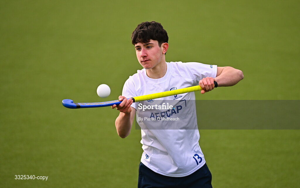 25 February 2026; Calum Bailey, Leinster U16 Boys, in attendance as Leinster Hockey announces renewal of development programme partnership with AerCap at Railway Union Sports Club in Sandymount, Dublin. Photo by Piaras Ó Mídheach/Sportsfile