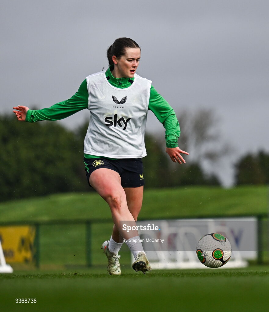 26 February 2026; Tyler Toland during a Republic of Ireland women training session at the FAI National Training Centre in Abbotstown, Dublin. Photo by Stephen McCarthy/Sportsfile