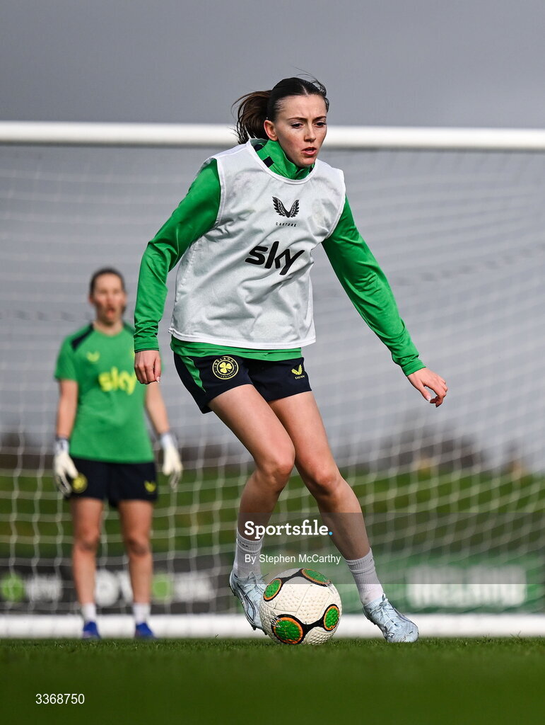 26 February 2026; Abbie Larkin during a Republic of Ireland women training session at the FAI National Training Centre in Abbotstown, Dublin. Photo by Stephen McCarthy/Sportsfile