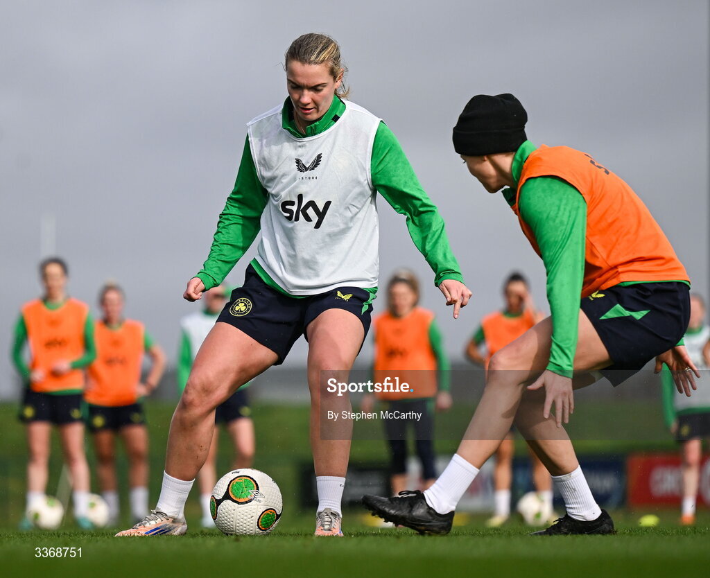26 February 2026; Saoirse Noonan during a Republic of Ireland women training session at the FAI National Training Centre in Abbotstown, Dublin. Photo by Stephen McCarthy/Sportsfile