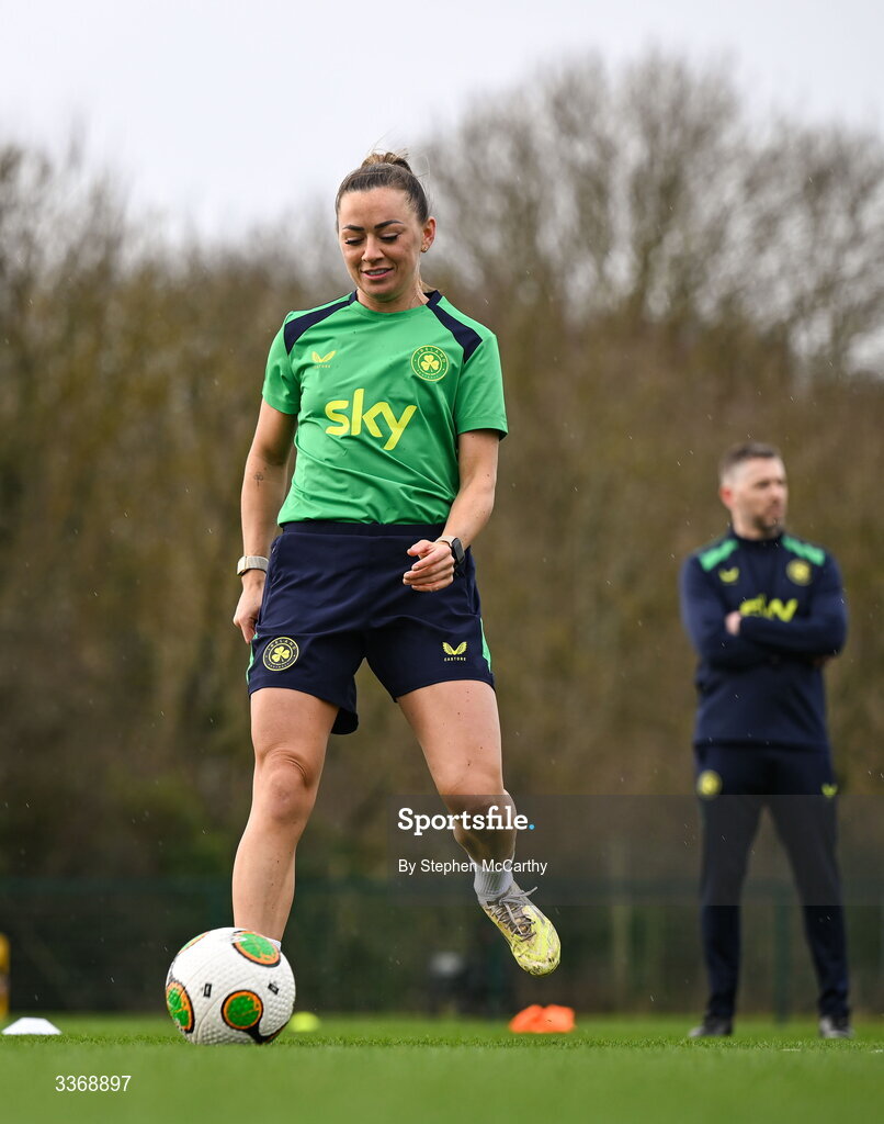 26 February 2026; Katie McCabe during a Republic of Ireland women training session at the FAI National Training Centre in Abbotstown, Dublin. Photo by Stephen McCarthy/Sportsfile