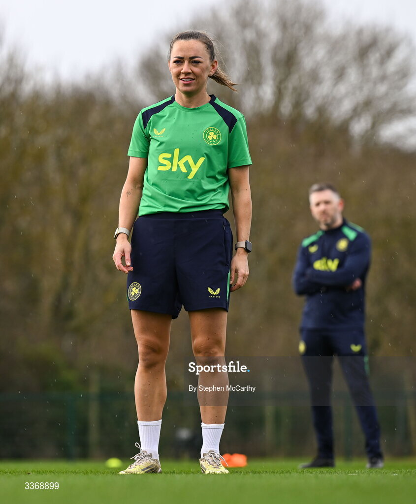 26 February 2026; Katie McCabe during a Republic of Ireland women training session at the FAI National Training Centre in Abbotstown, Dublin. Photo by Stephen McCarthy/Sportsfile