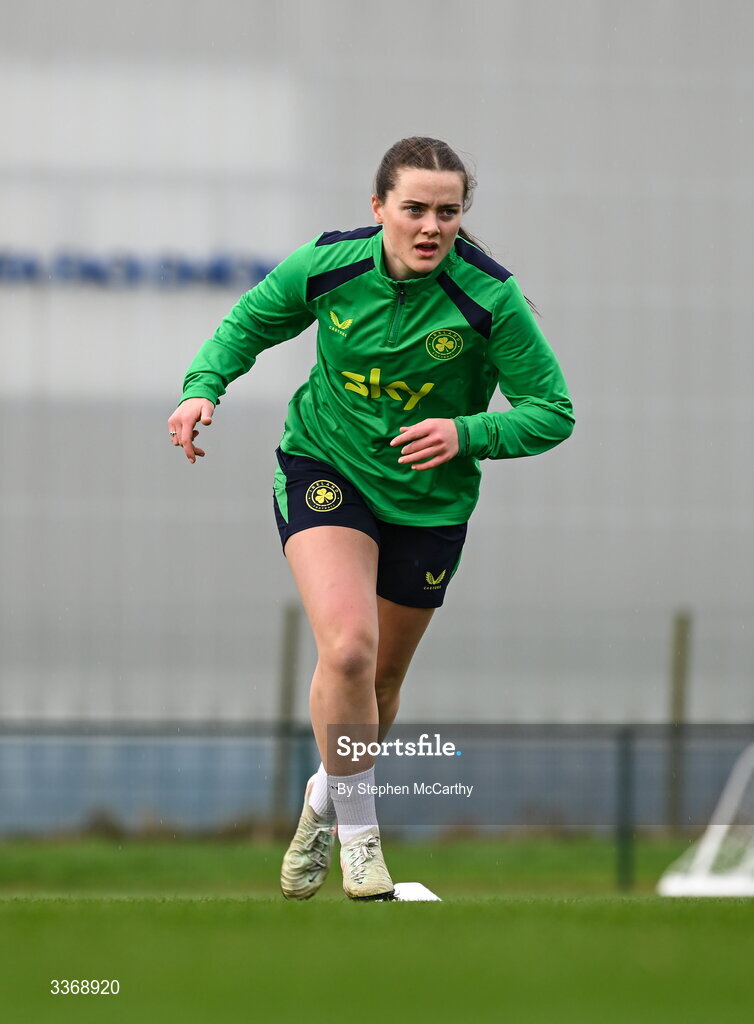 26 February 2026; Tyler Toland during a Republic of Ireland women training session at the FAI National Training Centre in Abbotstown, Dublin. Photo by Stephen McCarthy/Sportsfile