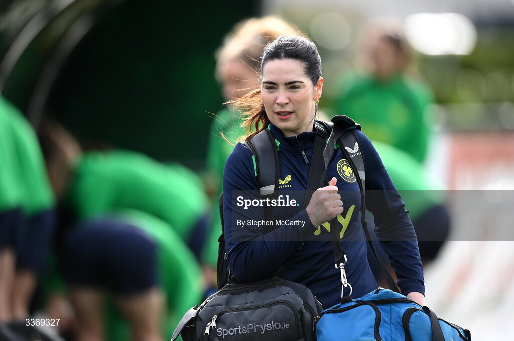 26 February 2026; Physiotherapist Susie Coffey during a Republic of Ireland women training session at the FAI National Training Centre in Abbotstown, Dublin. Photo by Stephen McCarthy/Sportsfile