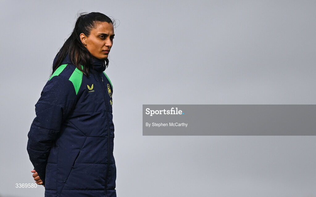 26 February 2026; Performance analyst Jasmine Mander during a Republic of Ireland women training session at the FAI National Training Centre in Abbotstown, Dublin. Photo by Stephen McCarthy/Sportsfile