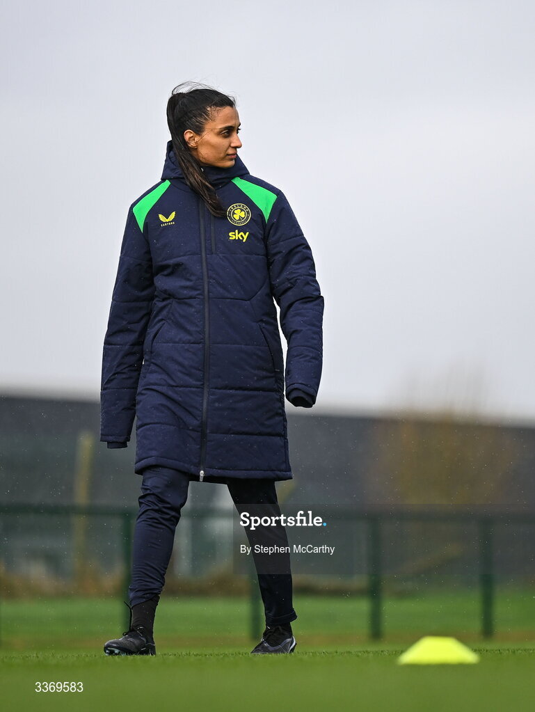 26 February 2026; Performance analyst Jasmine Mander during a Republic of Ireland women training session at the FAI National Training Centre in Abbotstown, Dublin. Photo by Stephen McCarthy/Sportsfile