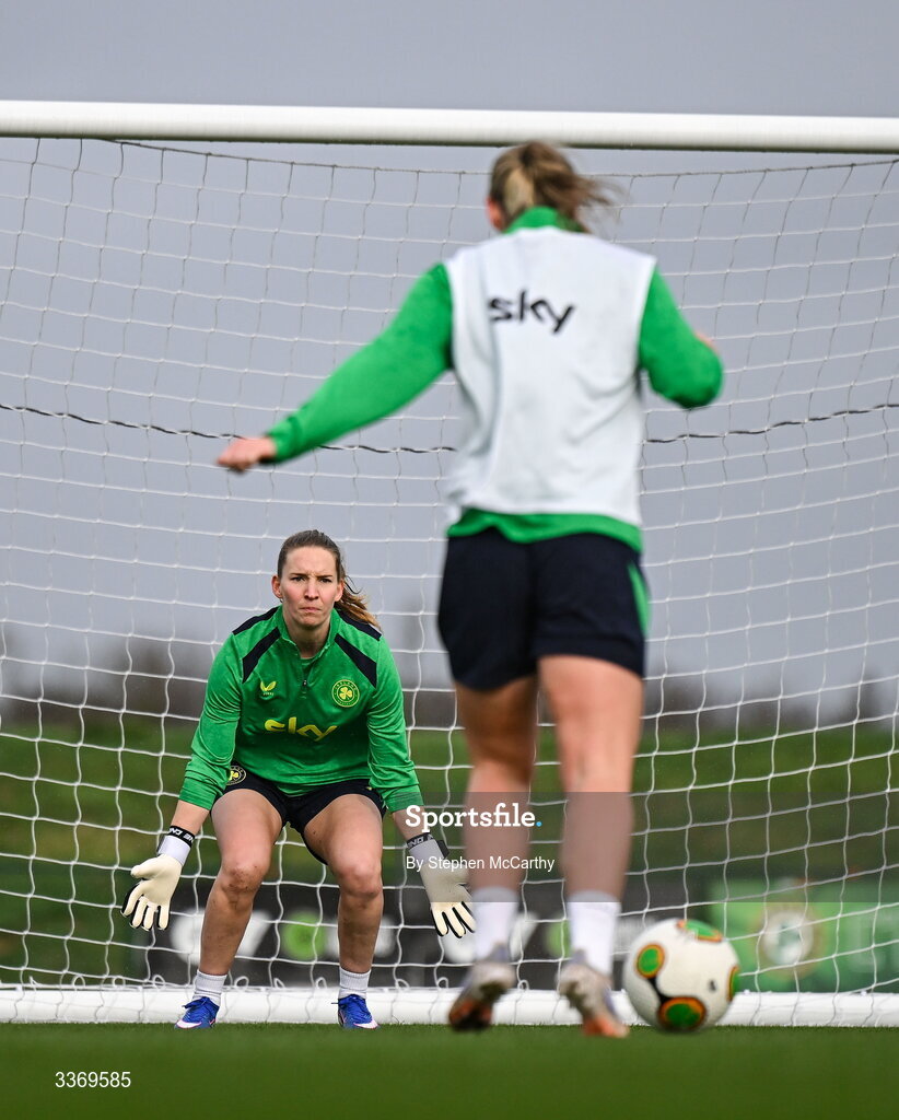 26 February 2026; Goalkeeper Sophie Whitehouse during a Republic of Ireland women training session at the FAI National Training Centre in Abbotstown, Dublin. Photo by Stephen McCarthy/Sportsfile