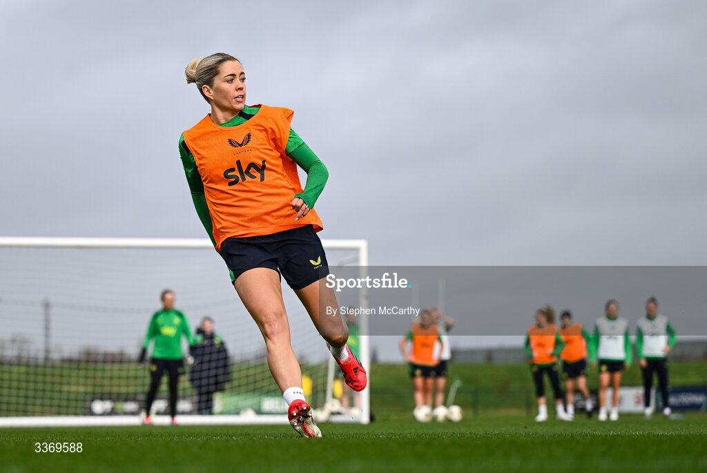 26 February 2026; Denise O’Sullivan during a Republic of Ireland women training session at the FAI National Training Centre in Abbotstown, Dublin. Photo by Stephen McCarthy/Sportsfile
