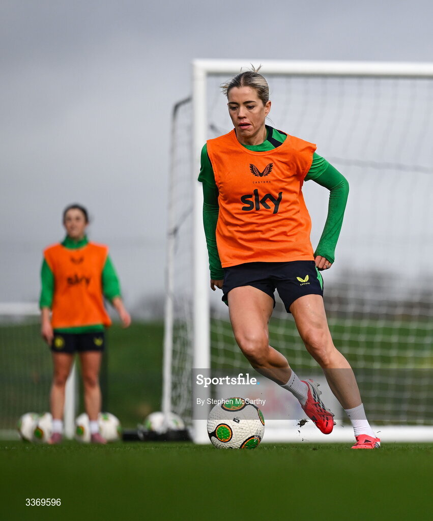 26 February 2026; Denise O’Sullivan during a Republic of Ireland women training session at the FAI National Training Centre in Abbotstown, Dublin. Photo by Stephen McCarthy/Sportsfile
