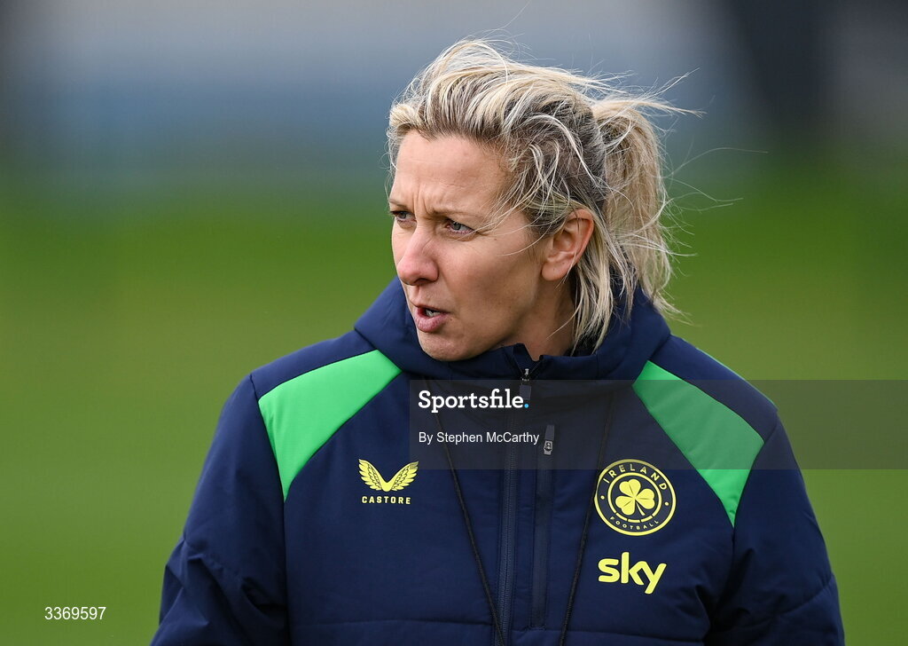 26 February 2026; Head coach Carla Ward during a Republic of Ireland women training session at the FAI National Training Centre in Abbotstown, Dublin. Photo by Stephen McCarthy/Sportsfile