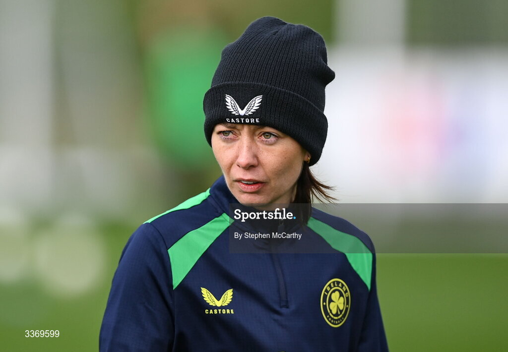 26 February 2026; Assistant coach Amber Whiteley during a Republic of Ireland women training session at the FAI National Training Centre in Abbotstown, Dublin. Photo by Stephen McCarthy/Sportsfile