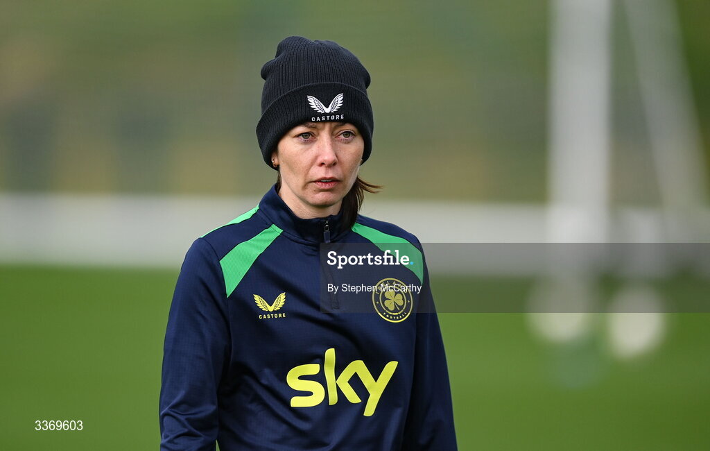 26 February 2026; Assistant coach Amber Whiteley during a Republic of Ireland women training session at the FAI National Training Centre in Abbotstown, Dublin. Photo by Stephen McCarthy/Sportsfile