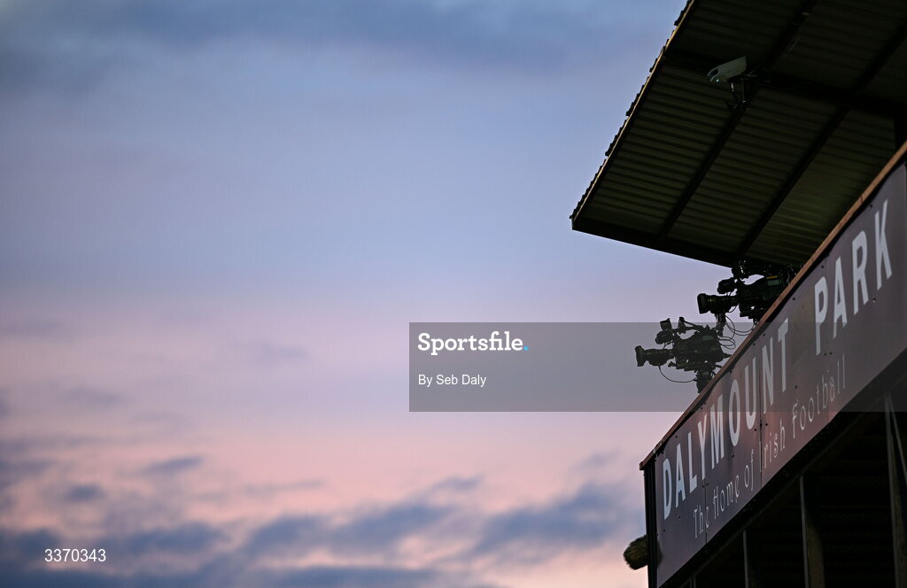 27 February 2026; A general view of broadcast television cameras in the TV gantry before the SSE Airtricity Men's Premier Division match between Bohemians and Shamrock Rovers at Dalymount Park in Dublin. Photo by Seb Daly/Sportsfile