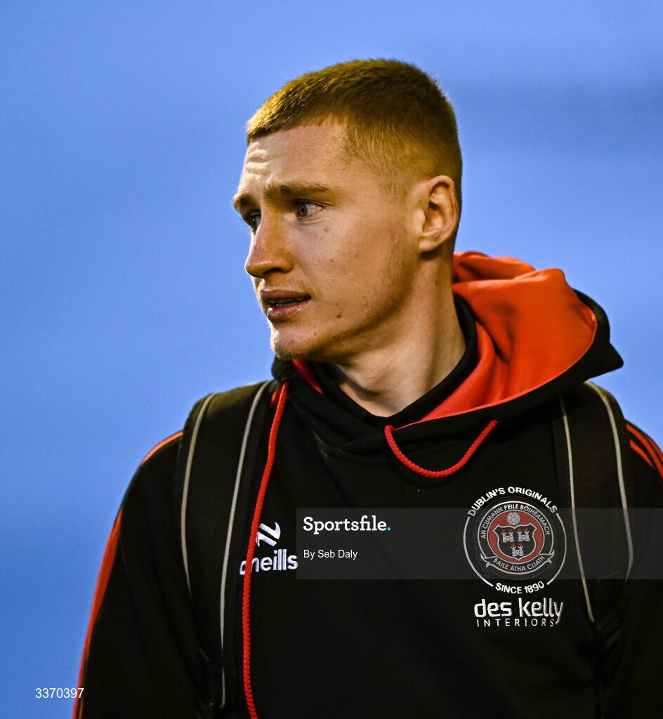 27 February 2026; Ross Tierney of Bohemians before the SSE Airtricity Men's Premier Division match between Bohemians and Shamrock Rovers at Dalymount Park in Dublin. Photo by Seb Daly/Sportsfile