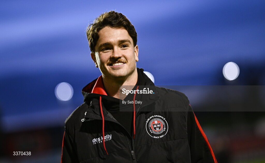 27 February 2026; Patrick Hickey of Bohemians before the SSE Airtricity Men's Premier Division match between Bohemians and Shamrock Rovers at Dalymount Park in Dublin. Photo by Seb Daly/Sportsfile
