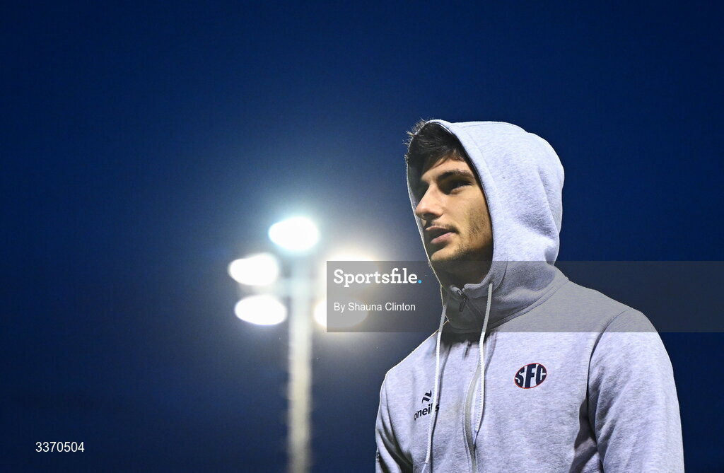 27 February 2026; Rodrigo Freitas of Shelbourne walks the pitch before the SSE Airtricity Men's Premier Division match between Drogheda United and Shelbourne at Sullivan & Lambe Park in Drogheda, Louth. Photo by Shauna Clinton/Sportsfile