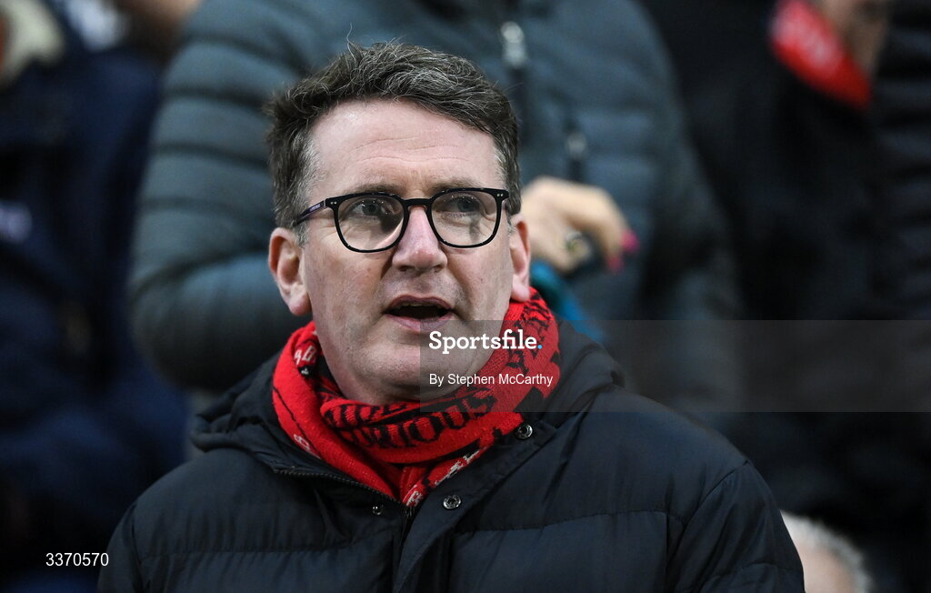 27 February 2026; MEP Aodhán Ó Ríordáin before the SSE Airtricity Men's Premier Division match between Bohemians and Shamrock Rovers at Dalymount Park in Dublin. Photo by Stephen McCarthy/Sportsfile