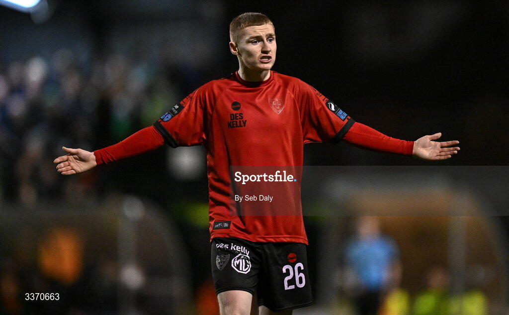 27 February 2026; Ross Tierney of Bohemians during the SSE Airtricity Men's Premier Division match between Bohemians and Shamrock Rovers at Dalymount Park in Dublin. Photo by Seb Daly/Sportsfile