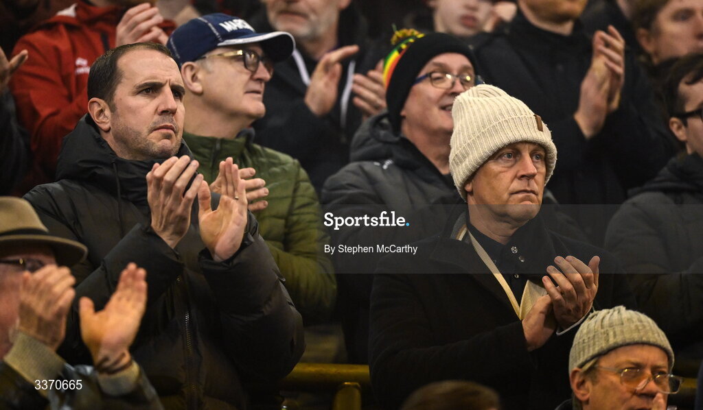 27 February 2026; Republic of Ireland head coach Heimir Hallgrimsson, right, and Republic of Ireland assistant coach John O'Shea before the SSE Airtricity Men's Premier Division match between Bohemians and Shamrock Rovers at Dalymount Park in Dublin. Photo by Stephen McCarthy/Sportsfile