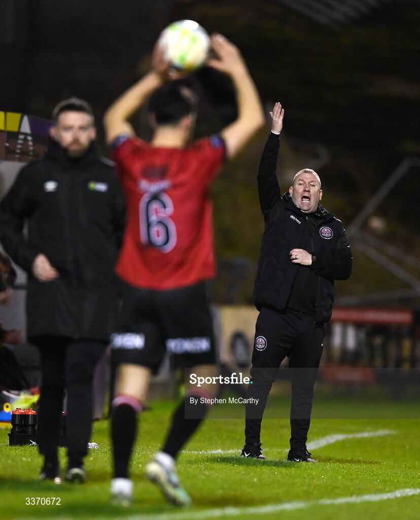 27 February 2026; Bohemians manager Alan Reynolds during the SSE Airtricity Men's Premier Division match between Bohemians and Shamrock Rovers at Dalymount Park in Dublin. Photo by Stephen McCarthy/Sportsfile
