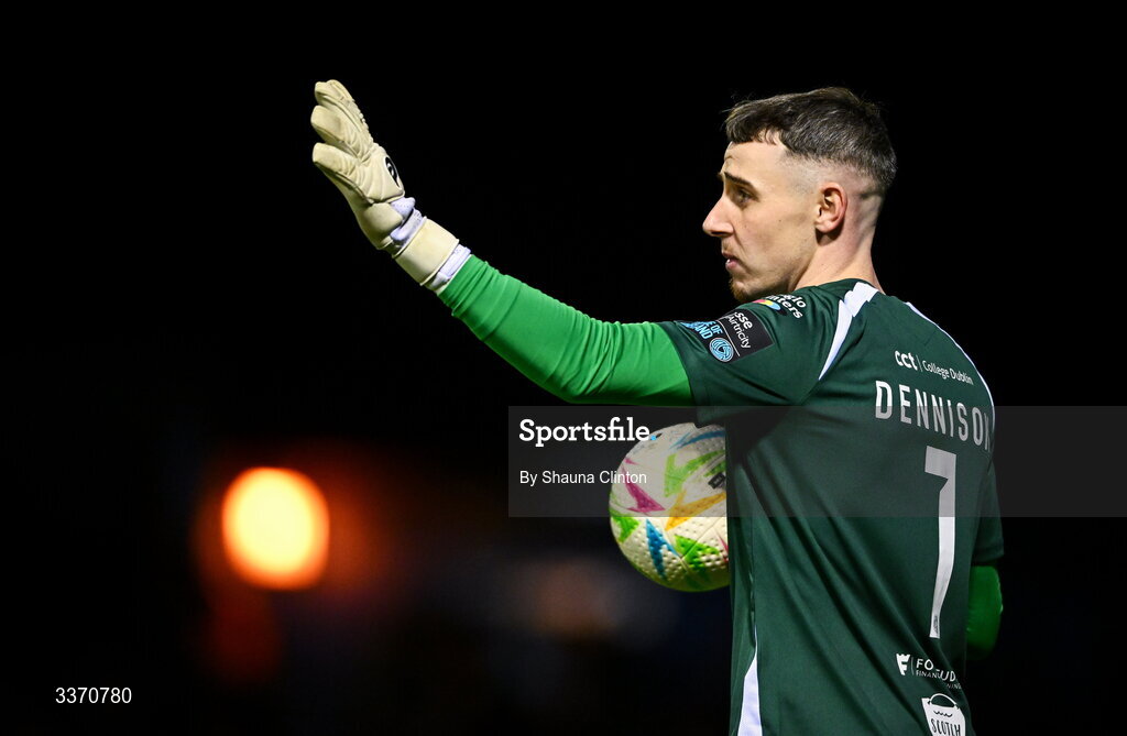 27 February 2026; Drogheda United goalkeeper Luke Dennison during the SSE Airtricity Men's Premier Division match between Drogheda United and Shelbourne at Sullivan & Lambe Park in Drogheda, Louth. Photo by Shauna Clinton/Sportsfile