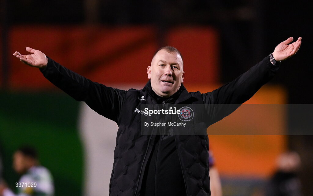 27 February 2026; Bohemians manager Alan Reynolds during the SSE Airtricity Men's Premier Division match between Bohemians and Shamrock Rovers at Dalymount Park in Dublin. Photo by Stephen McCarthy/Sportsfile