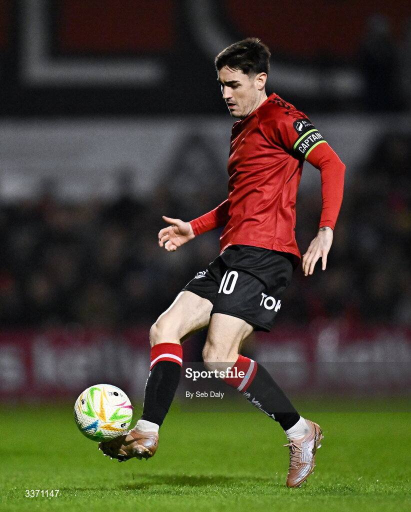 27 February 2026; Dawson Devoy of Bohemians during the SSE Airtricity Men's Premier Division match between Bohemians and Shamrock Rovers at Dalymount Park in Dublin. Photo by Seb Daly/Sportsfile