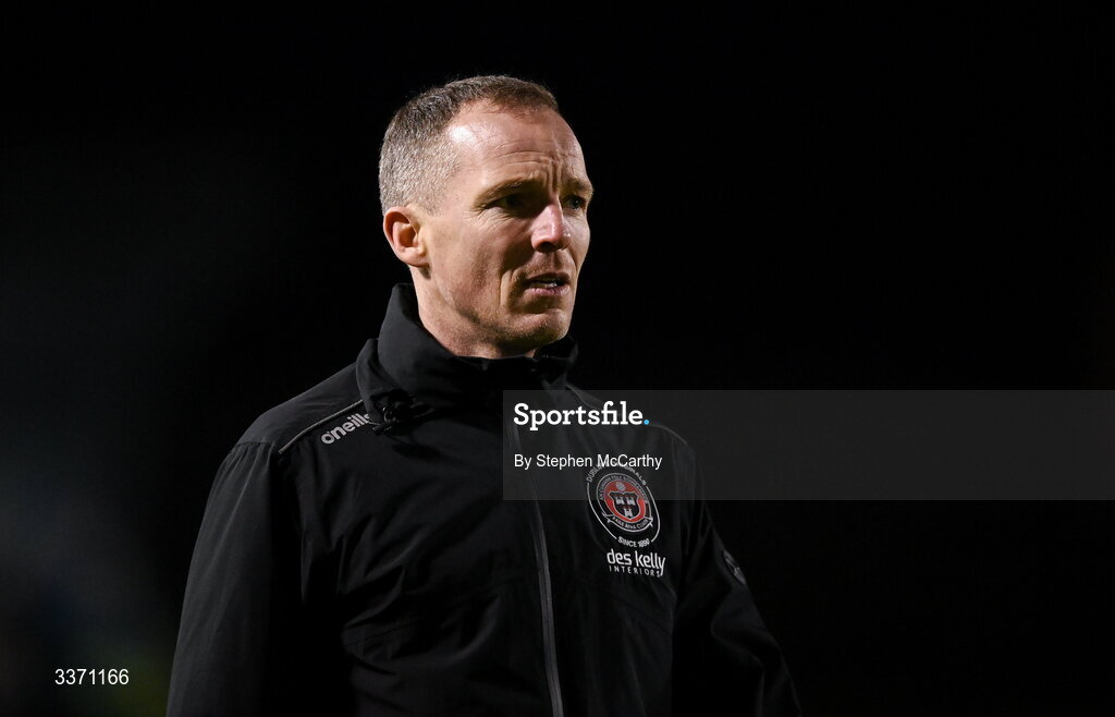 27 February 2026; Bohemians first team coach Derek Pender before the SSE Airtricity Men's Premier Division match between Bohemians and Shamrock Rovers at Dalymount Park in Dublin. Photo by Stephen McCarthy/Sportsfile