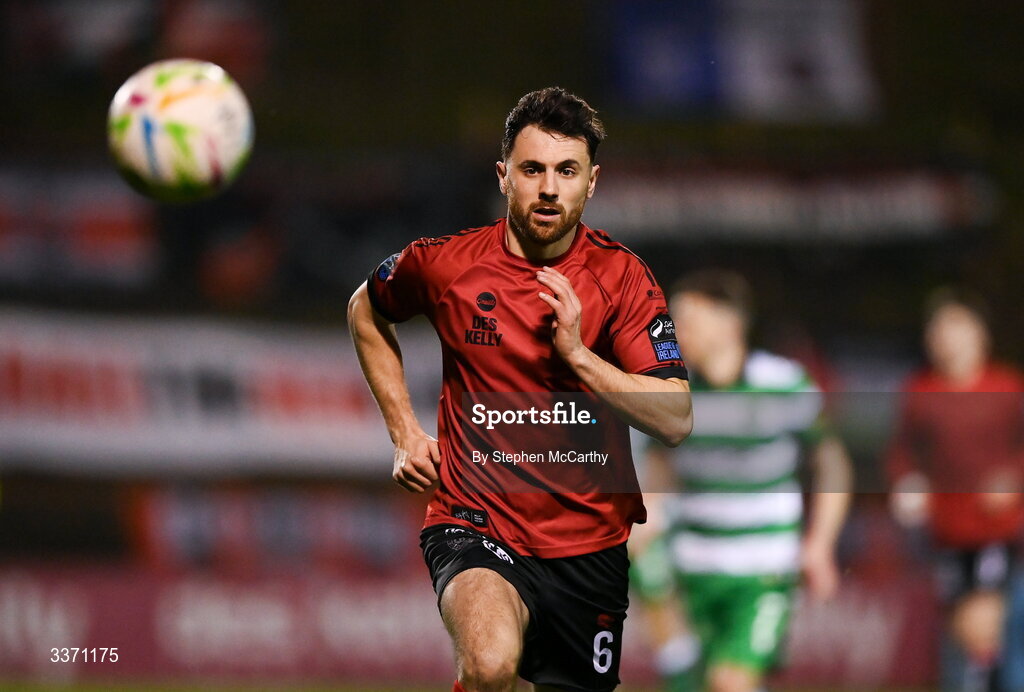 27 February 2026; Jordan Flores of Bohemians during the SSE Airtricity Men's Premier Division match between Bohemians and Shamrock Rovers at Dalymount Park in Dublin.  Photo by Stephen McCarthy/Sportsfile