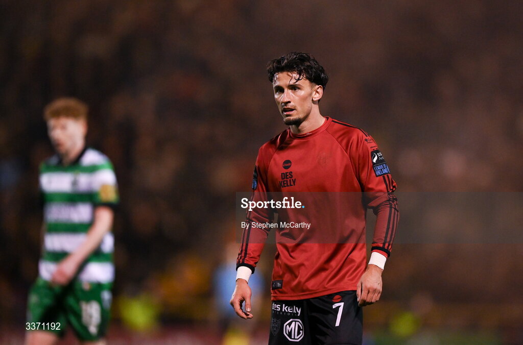 27 February 2026; Connor Parsons of Bohemians during the SSE Airtricity Men's Premier Division match between Bohemians and Shamrock Rovers at Dalymount Park in Dublin.  Photo by Stephen McCarthy/Sportsfile