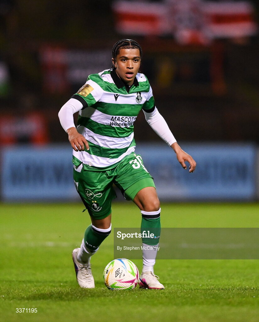 27 February 2026; Victor Ozhianvuna of Shamrock Rovers during the SSE Airtricity Men's Premier Division match between Bohemians and Shamrock Rovers at Dalymount Park in Dublin. Photo by Stephen McCarthy/Sportsfile