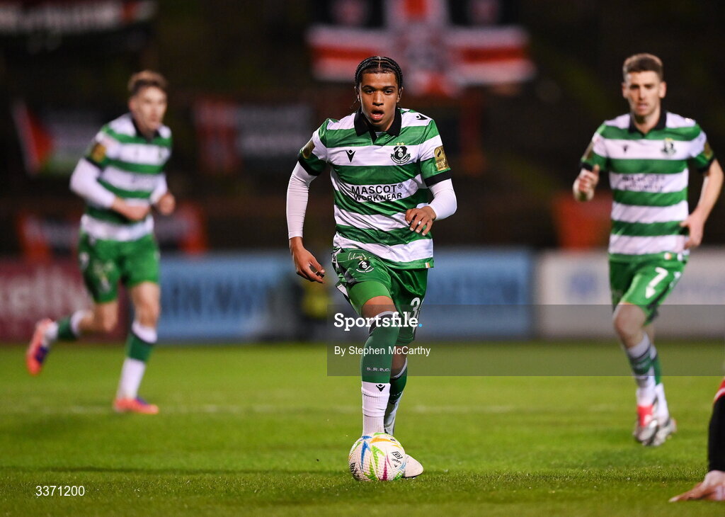 27 February 2026; Victor Ozhianvuna of Shamrock Rovers during the SSE Airtricity Men's Premier Division match between Bohemians and Shamrock Rovers at Dalymount Park in Dublin. Photo by Stephen McCarthy/Sportsfile