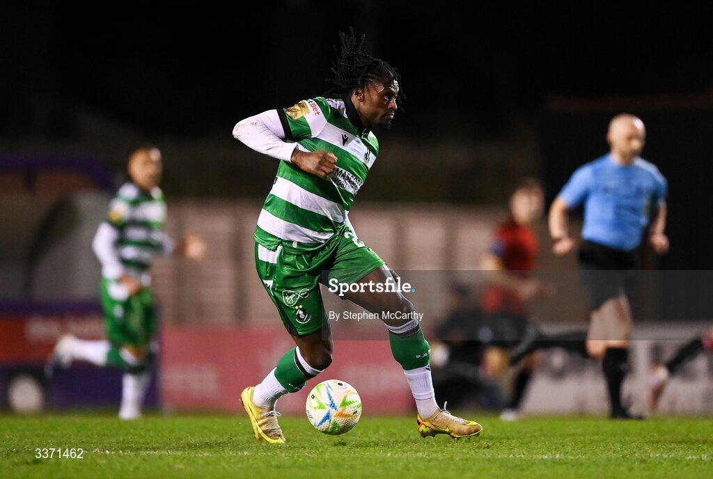 27 February 2026; Tunmise Sobowale of Shamrock Rovers during the SSE Airtricity Men's Premier Division match between Bohemians and Shamrock Rovers at Dalymount Park in Dublin.  Photo by Stephen McCarthy/Sportsfile