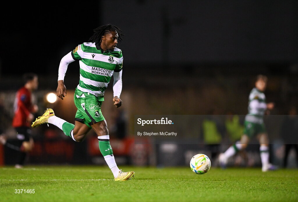 27 February 2026; Tunmise Sobowale of Shamrock Rovers during the SSE Airtricity Men's Premier Division match between Bohemians and Shamrock Rovers at Dalymount Park in Dublin.  Photo by Stephen McCarthy/Sportsfile