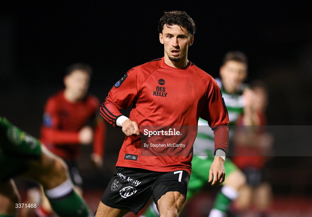 27 February 2026; Connor Parsons of Bohemians during the SSE Airtricity Men's Premier Division match between Bohemians and Shamrock Rovers at Dalymount Park in Dublin.  Photo by Stephen McCarthy/Sportsfile